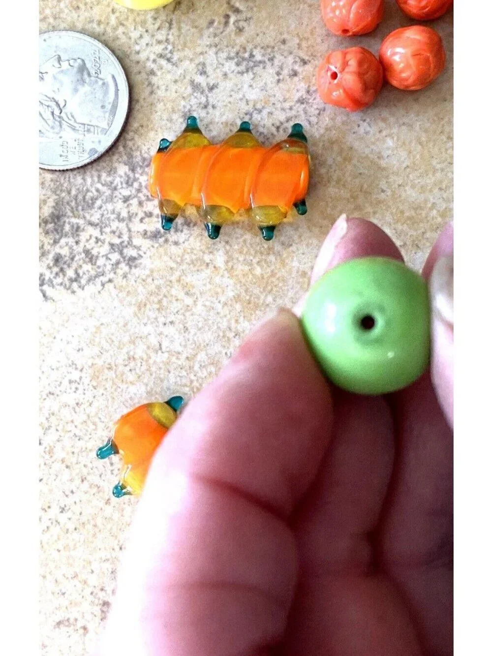 Bead Lot Handblown Glass /Spacers /1940s Beads/Coral/Turquoise Bead (VB2)